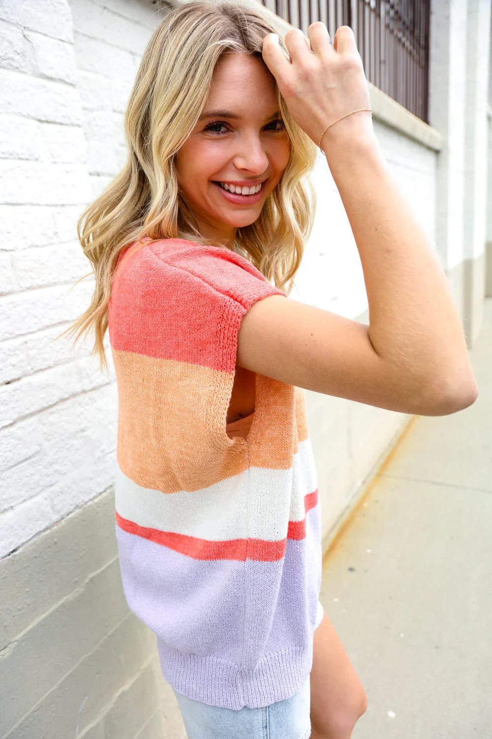 Lock Eyes Coral Notched Neck Drop Shoulder Sweater Top | Daverri Fashions