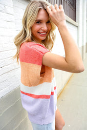 Lock Eyes Coral Notched Neck Drop Shoulder Sweater Top | Daverri Fashions