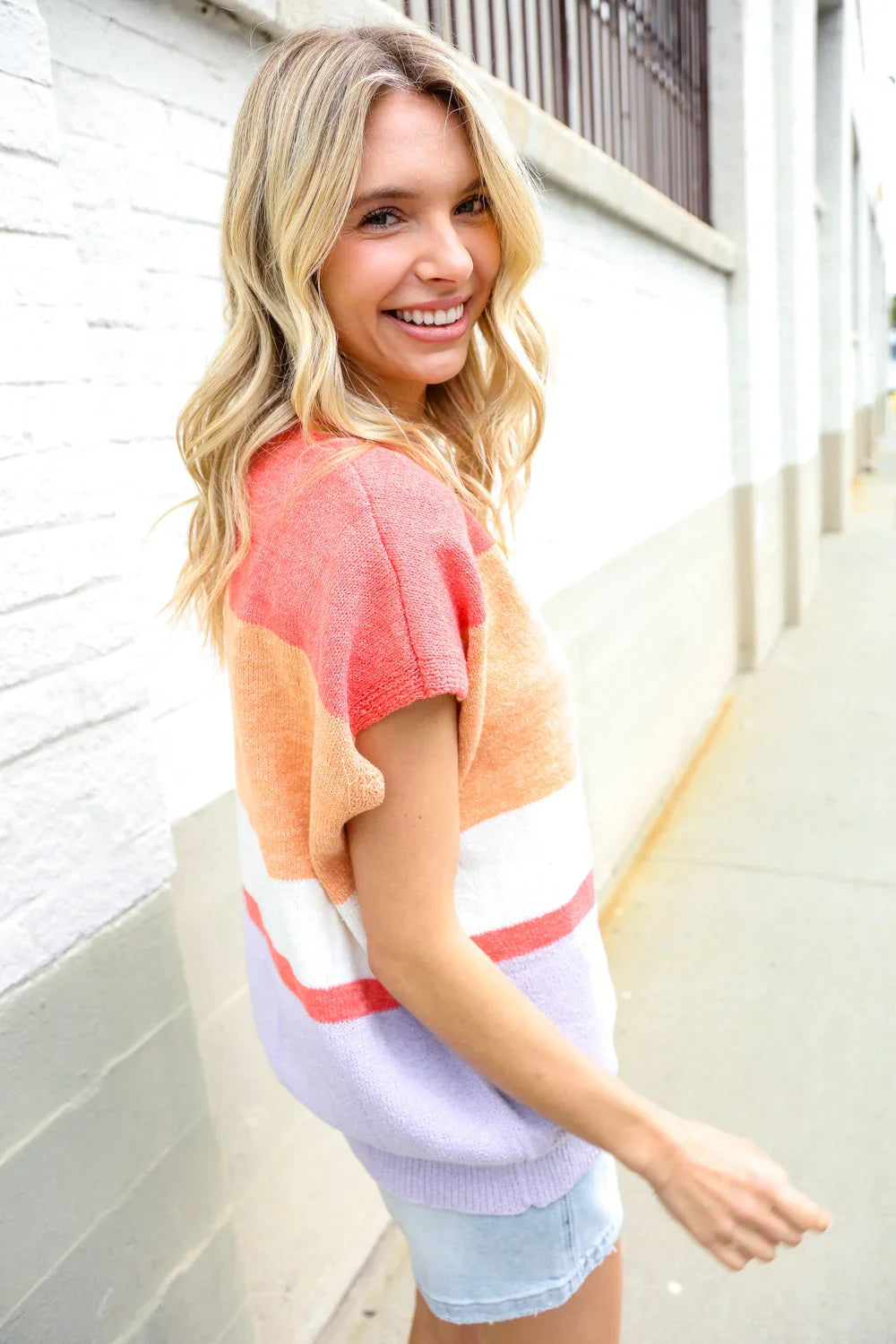 Lock Eyes Coral Notched Neck Drop Shoulder Sweater Top | Daverri Fashions