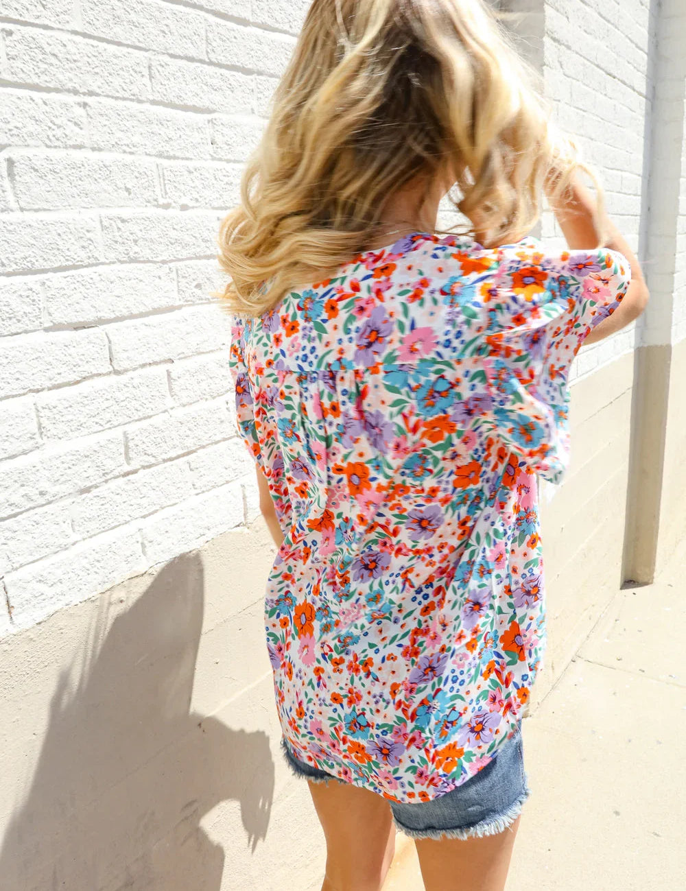 Beautiful You Ivory Floral Print Notch Neck Puff Short Sleeve Top | Daverri Fashions