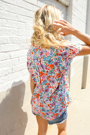 Beautiful You Ivory Floral Print Notch Neck Puff Short Sleeve Top | Daverri Fashions