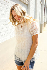 Classy Chic Ivory Swiss Dot Chiffon Button Yoke Lined Blouse | Daverri Fashions