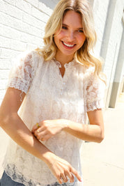 Classy Chic Ivory Swiss Dot Chiffon Button Yoke Lined Blouse | Daverri Fashions