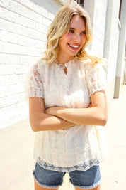 Classy Chic Ivory Swiss Dot Chiffon Button Yoke Lined Blouse | Daverri Fashions