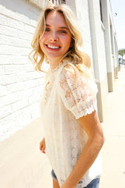 Classy Chic Ivory Swiss Dot Chiffon Button Yoke Lined Blouse | Daverri Fashions