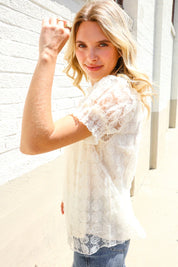 Classy Chic Ivory Swiss Dot Chiffon Button Yoke Lined Blouse | Daverri Fashions