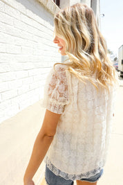 Classy Chic Ivory Swiss Dot Chiffon Button Yoke Lined Blouse | Daverri Fashions