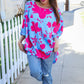 Vibrant fuchsia floral asymmetrical coverup blouse in blue pink print