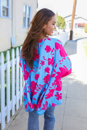 Follow Me Fuchsia Floral Asymmetrical Coverup Blouse | Daverri Fashions