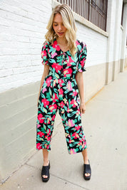 Spring Vibes Tropical Floral Ruffle Sleeve Wide Leg Jumpsuit | Daverri Fashions