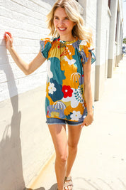 Be Bold Multicolor Abstract Print Flutter Sleeve Mock Neck Top | 07-01-25 Summer Sale Daverri Fashions