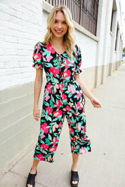 Spring Vibes Tropical Floral Ruffle Sleeve Wide Leg Jumpsuit | Daverri Fashions