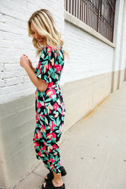 Spring Vibes Tropical Floral Ruffle Sleeve Wide Leg Jumpsuit | Daverri Fashions