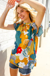 Be Bold Multicolor Abstract Print Flutter Sleeve Mock Neck Top | 07-01-25 Summer Sale Daverri Fashions