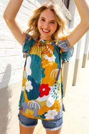 Be Bold Multicolor Abstract Print Flutter Sleeve Mock Neck Top | 07-01-25 Summer Sale Daverri Fashions