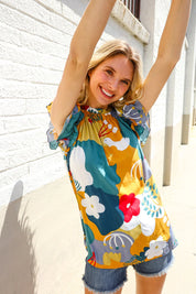 Be Bold Multicolor Abstract Print Flutter Sleeve Mock Neck Top | 07-01-25 Summer Sale Daverri Fashions