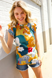 Be Bold Multicolor Abstract Print Flutter Sleeve Mock Neck Top | 07-01-25 Summer Sale Daverri Fashions