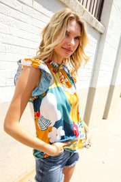 Be Bold Multicolor Abstract Print Flutter Sleeve Mock Neck Top | 07-01-25 Summer Sale Daverri Fashions