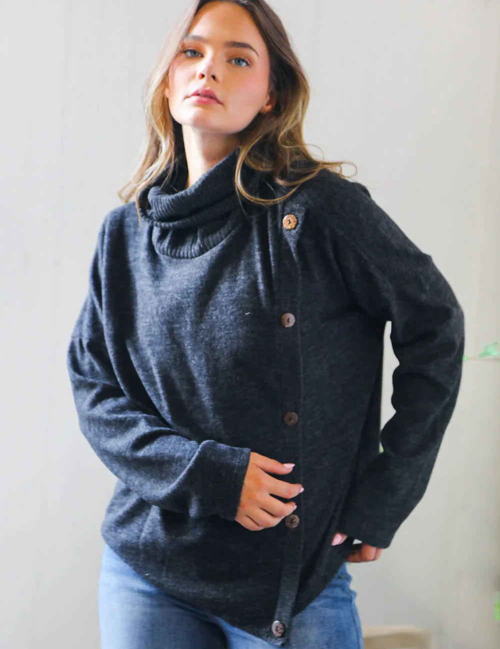 Buttoned Bliss Black Cozy Sweater | Daverri Fashions