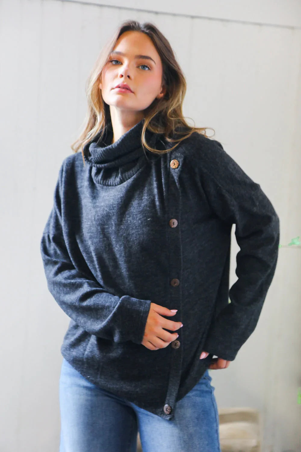Buttoned Bliss Black Cozy Sweater | Daverri Fashions