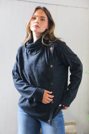 Buttoned Bliss Black Cozy Sweater | Daverri Fashions