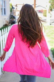 Be Bold Hot Pink Glitter Stud Scarf Hem Top | Daverri Fashions