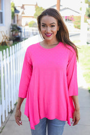 Be Bold Hot Pink Glitter Stud Scarf Hem Top | Daverri Fashions