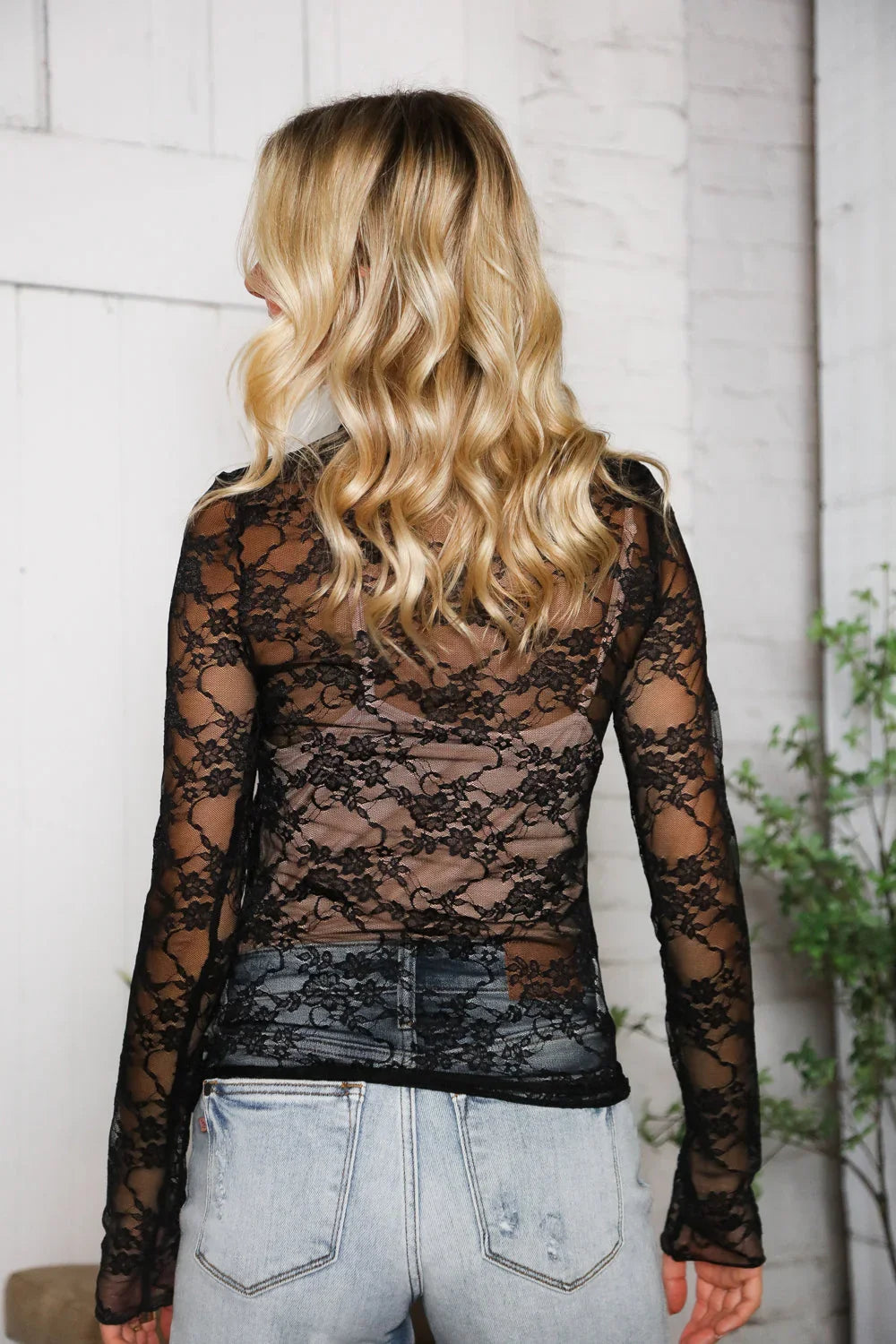 A Feminine Touch Black Semi Sheer Lace Top | Daverri Fashions