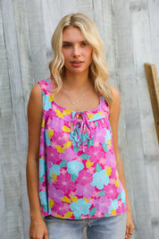 Summer Vibes Fuchsia Square Neck Floral Bow Tie Top | Daverri Fashions