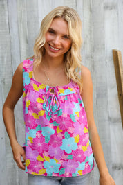 Summer Vibes Fuchsia Square Neck Floral Bow Tie Top | Daverri Fashions