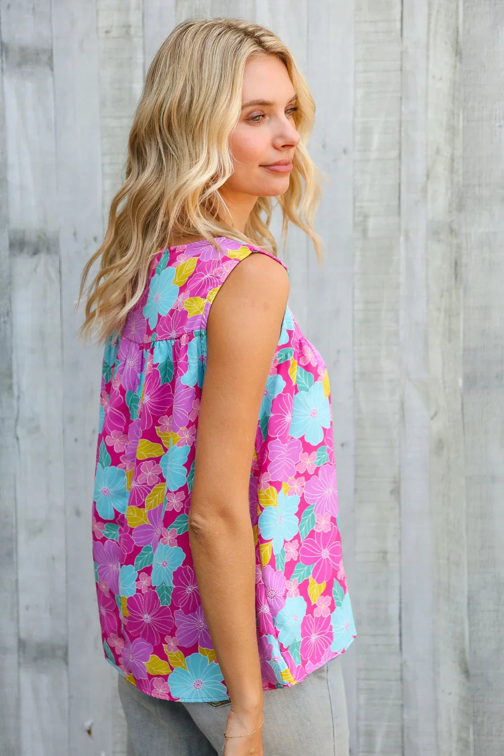 Summer Vibes Fuchsia Square Neck Floral Bow Tie Top | Daverri Fashions