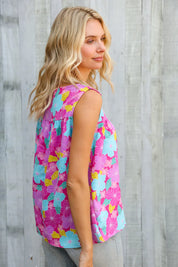Summer Vibes Fuchsia Square Neck Floral Bow Tie Top | Daverri Fashions