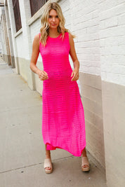 The Perfect Find Hot Pink Pointelle Sleeveless Side Slit Midi Coverup | Daverri Fashions