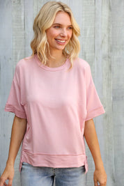 Look My Way Blush Hi-Lo French Terry Outseam Pullover | Daverri Fashions