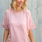 Look My Way Blush Hi-Lo French Terry Outseam Pullover - DAVERRI FASHIONS
