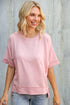 Look My Way Blush Hi-Lo French Terry Outseam Pullover - DAVERRI FASHIONS