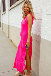 The Perfect Find Hot Pink Pointelle Sleeveless Side Slit Midi Coverup | Daverri Fashions