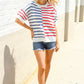 Patriotic Red & Blue Stripe Drop Shoulder Oversize Sweater Top - DAVERRI FASHIONS