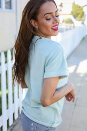 Casual Living Sage Terry Capped Short Sleeve Patch Back Tee | Daverri Fashions