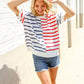 Patriotic Red & Blue Stripe Drop Shoulder Oversize Sweater Top - DAVERRI FASHIONS