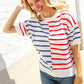 Patriotic Red & Blue Stripe Drop Shoulder Oversize Sweater Top - DAVERRI FASHIONS