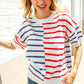 Patriotic Red & Blue Stripe Drop Shoulder Oversize Sweater Top - DAVERRI FASHIONS
