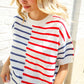 Patriotic Red & Blue Stripe Drop Shoulder Oversize Sweater Top - DAVERRI FASHIONS