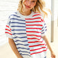 Patriotic Red & Blue Stripe Drop Shoulder Oversize Sweater Top - DAVERRI FASHIONS