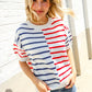 Patriotic Red & Blue Stripe Drop Shoulder Oversize Sweater Top - DAVERRI FASHIONS