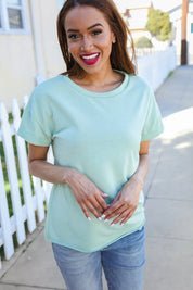 Casual Living Sage Terry Capped Short Sleeve Patch Back Tee | Daverri Fashions