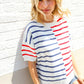 Patriotic Red & Blue Stripe Drop Shoulder Oversize Sweater Top - DAVERRI FASHIONS