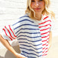 Patriotic Red & Blue Stripe Drop Shoulder Oversize Sweater Top - DAVERRI FASHIONS
