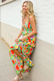 Sunny Days Abstract Print Tiered Ruffle Smocked Sleeveless Maxi | Daverri Fashions