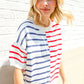 Patriotic Red & Blue Stripe Drop Shoulder Oversize Sweater Top - DAVERRI FASHIONS